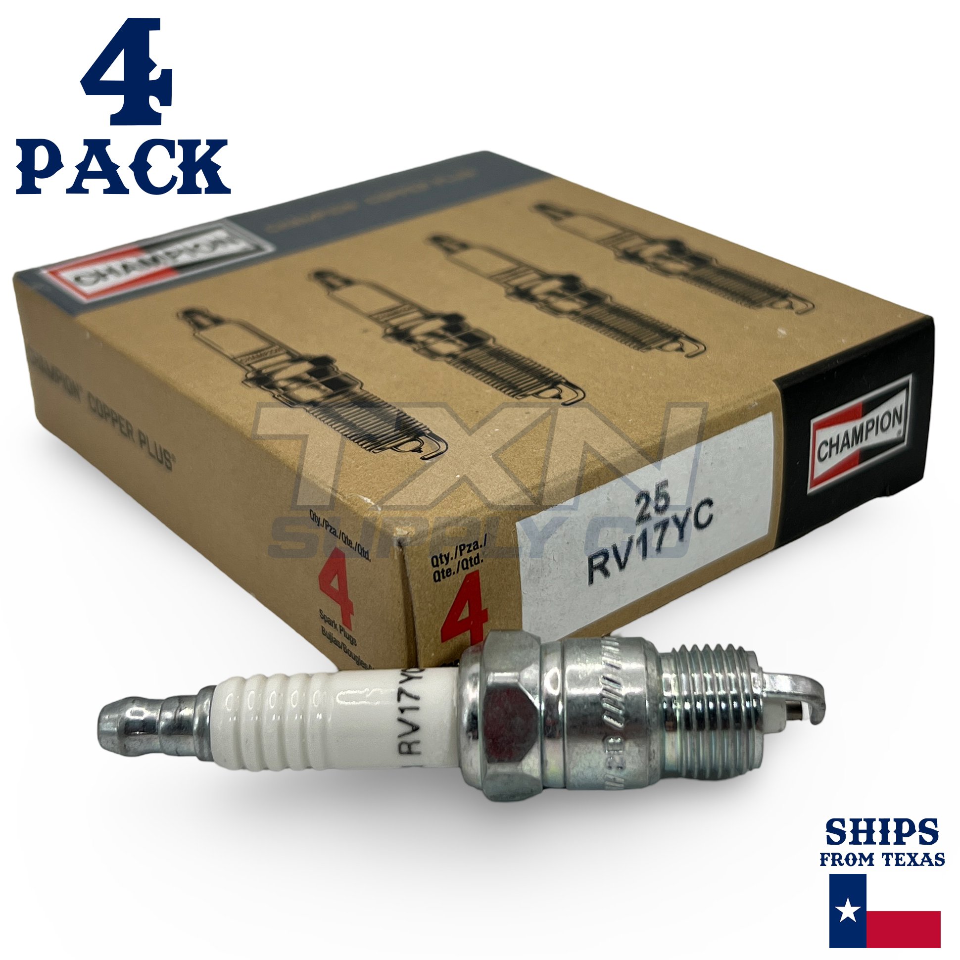 Champion Copper Plus Spark Plug 25 RV17YC Pack of 4 - Image 1
