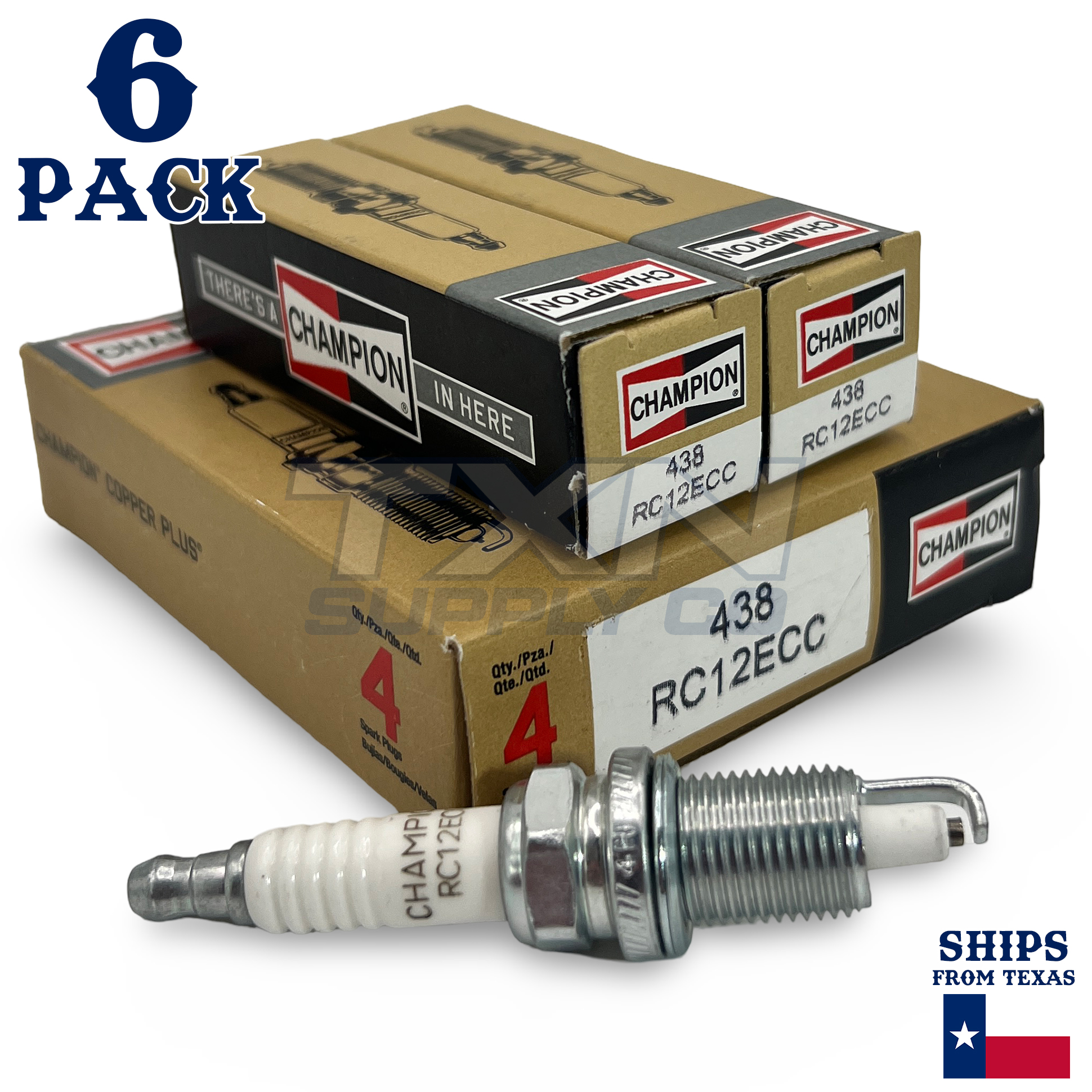 Champion Copper Plus 438 Spark Plugs RC12ECC - 6 Pack - Image 1