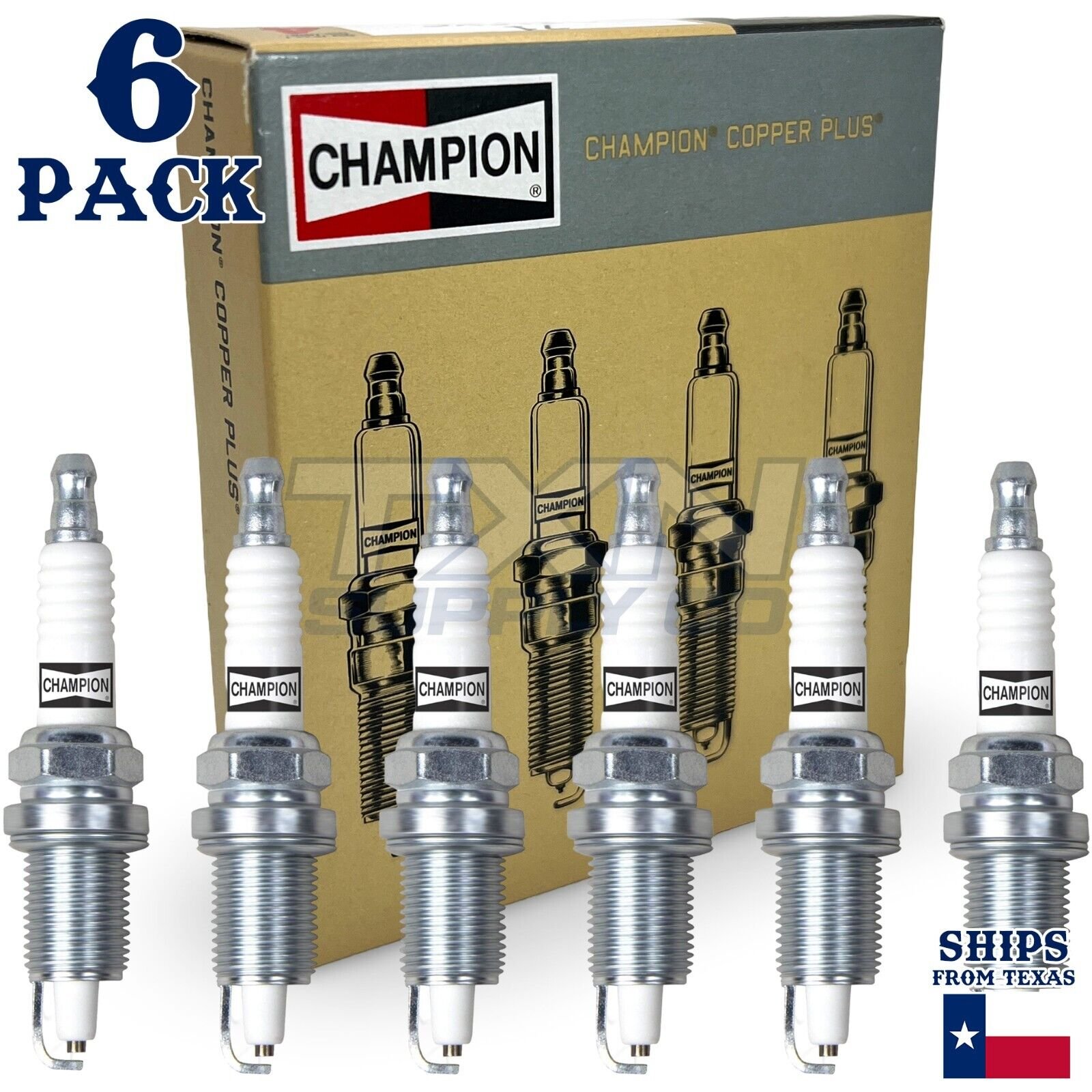 6 Pack Champion Copper Plus Spark Plugs 1999-2006 Jeep TJ 4.0L L6