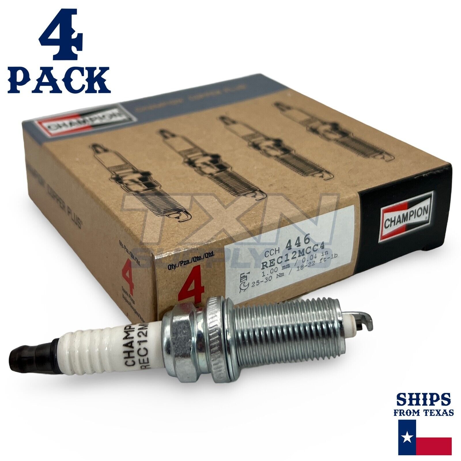 4 Pack Champion 446 Copper Plus Spark Plugs for 2012-2017 Toyota Camry 2.5L L4 - Image 1