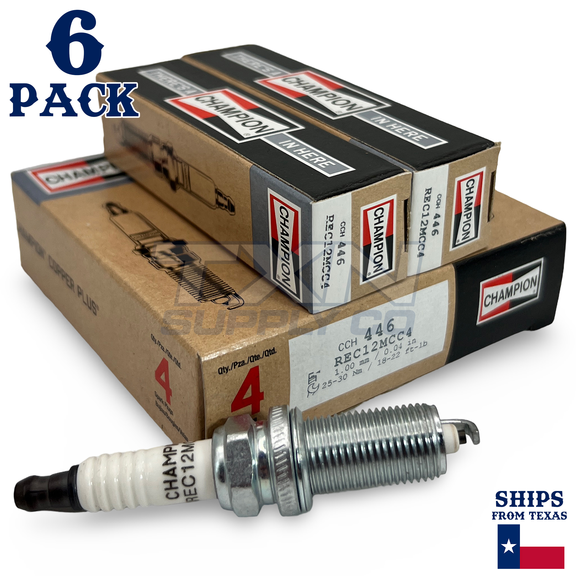 6 Pack Champion 446 Copper Plus Spark Plugs for 2007-2009 Hyundai Santa Fe 2.7L V6 - Image 1