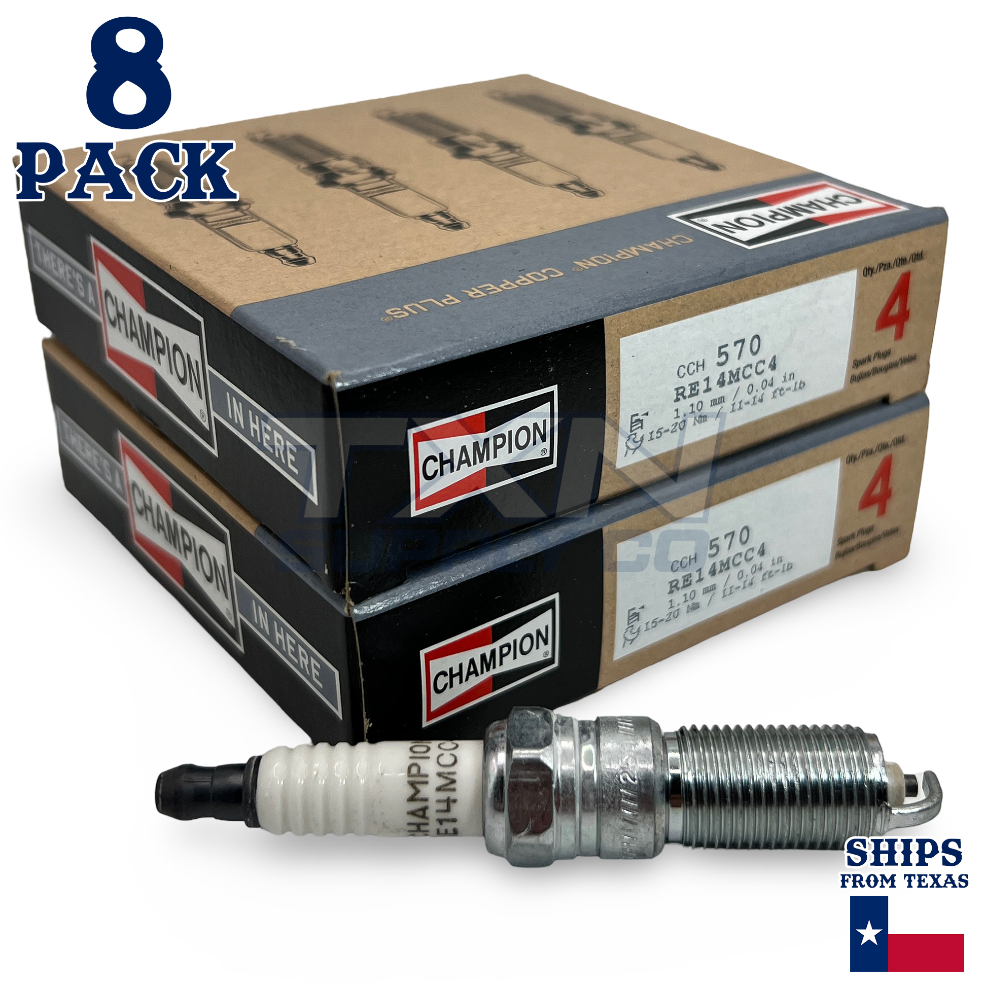 Champion Copper Plus 570 Spark Plugs for RE14MCC4 - 8 Pack - Image 1