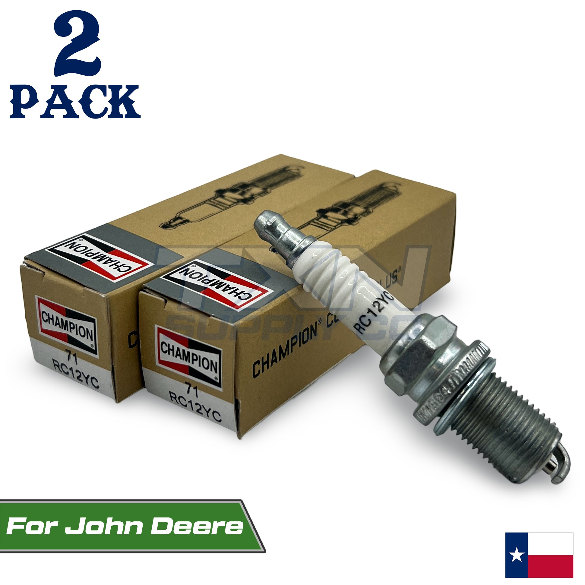 2 Pack Champion Spark Plug - For 2002-2005 John Deere Lawn Tractor LT180 M78543