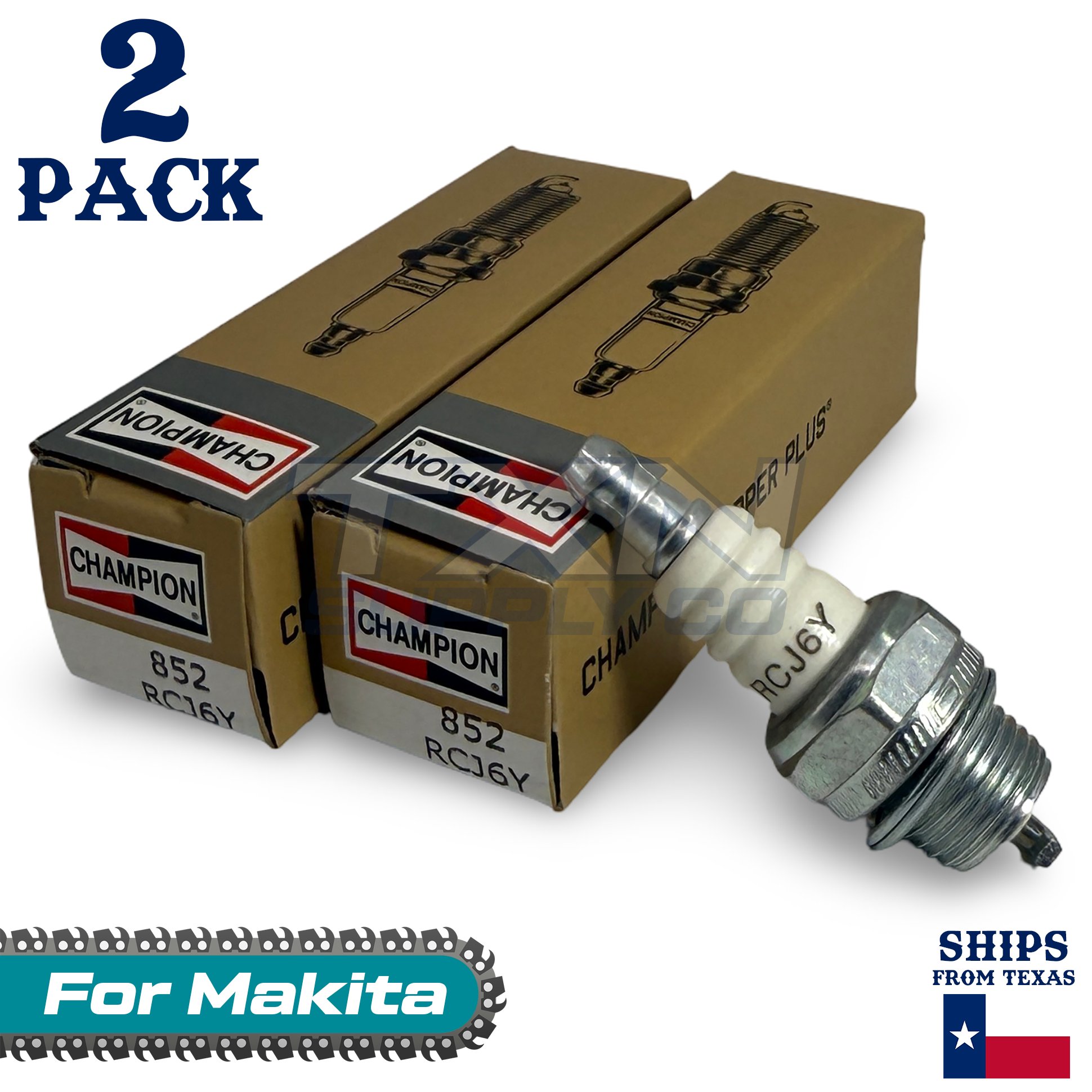 2 Pack Champion Spark Plug - For DCS-5200i Makita Chainsaw