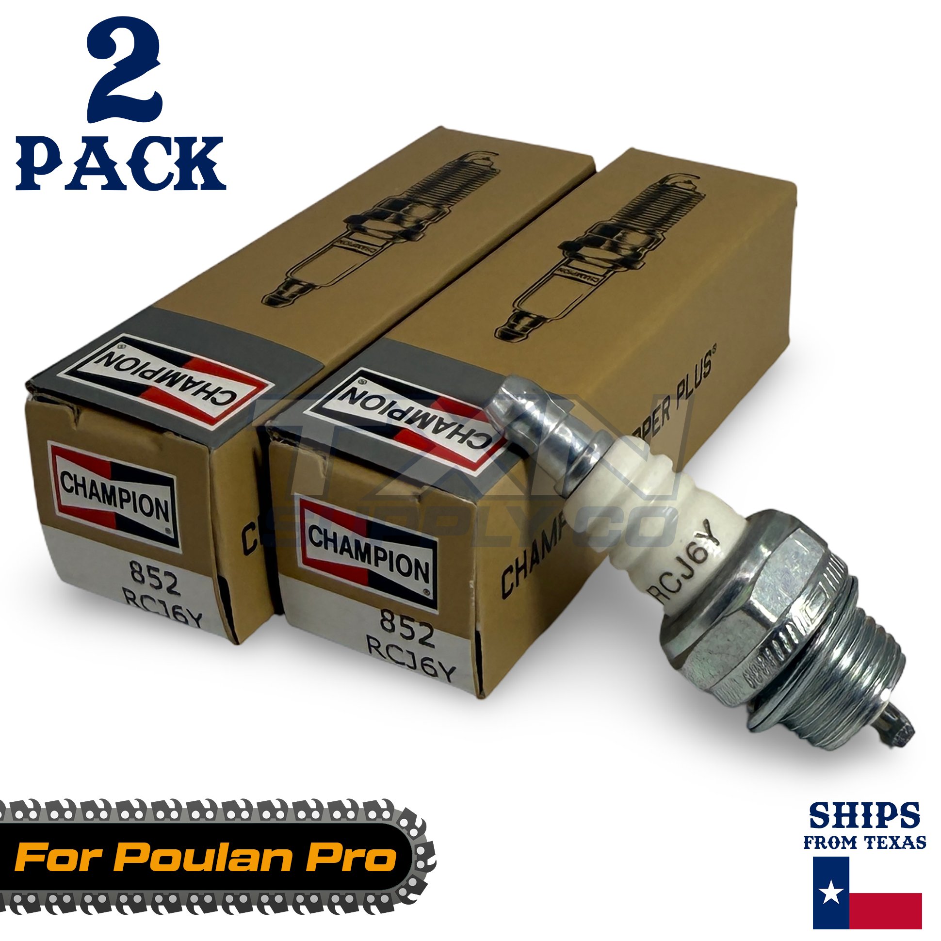 2 Pack Champion Spark Plug - For Poulan Pro 1950LE Chainsaw