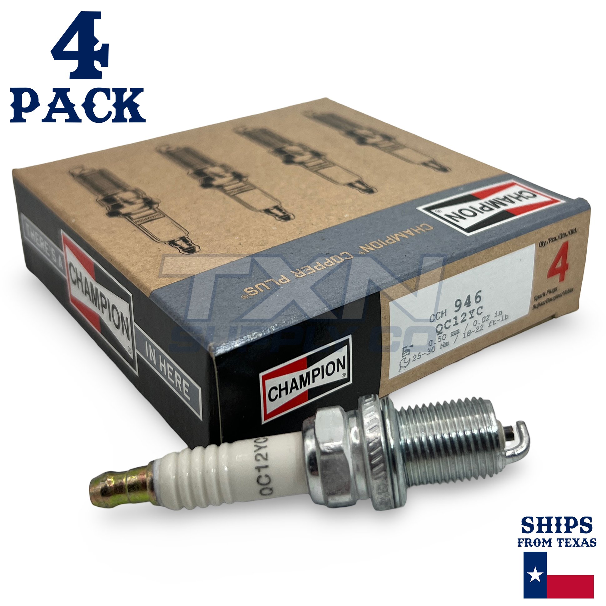 Champion 946 Copper Spark Plug QC12YC - 4 Pack - Image 1