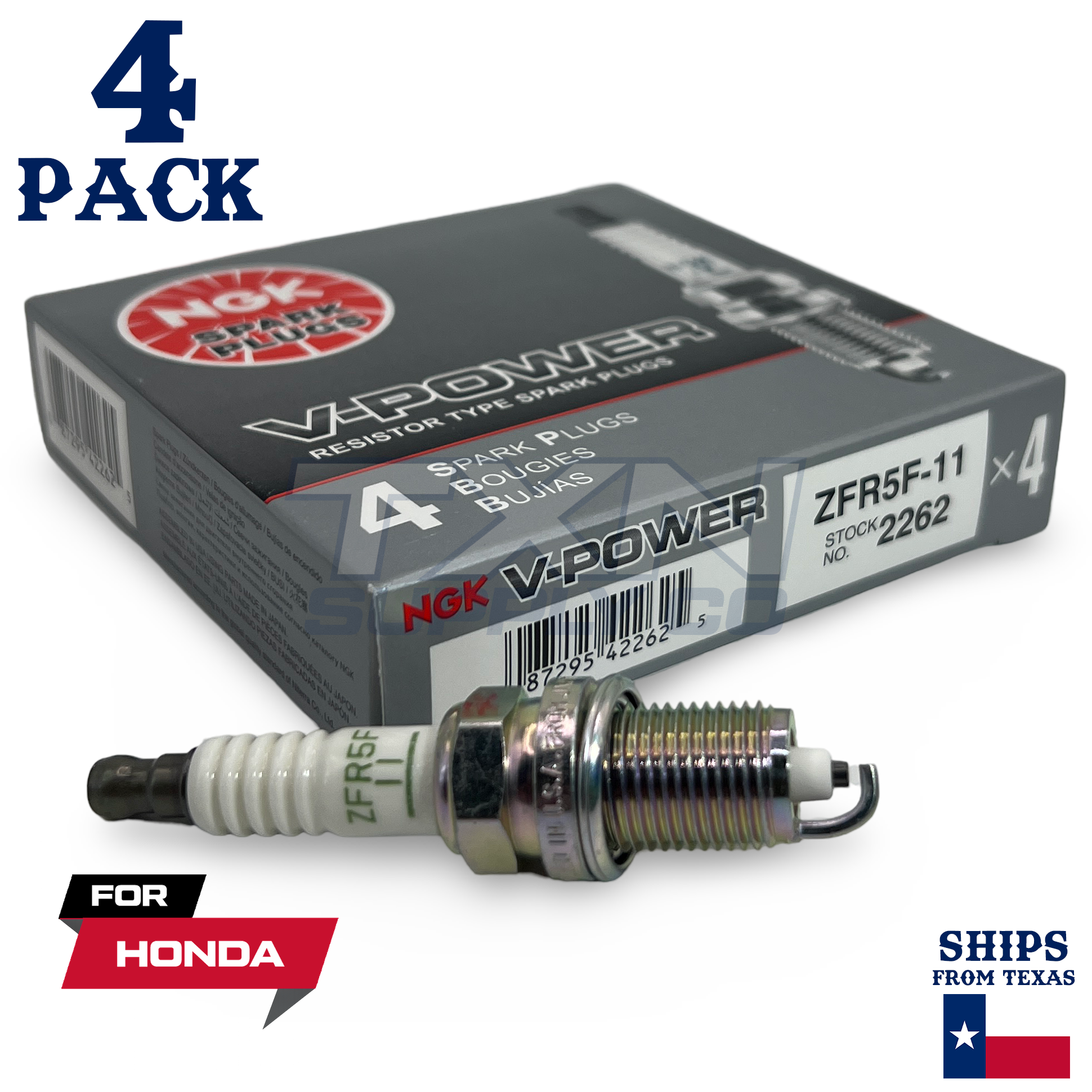 4 Pack NGK 2262 V-Power Spark Plugs 1997-1998 for Honda CR-V 2.0L L4 - Image 1