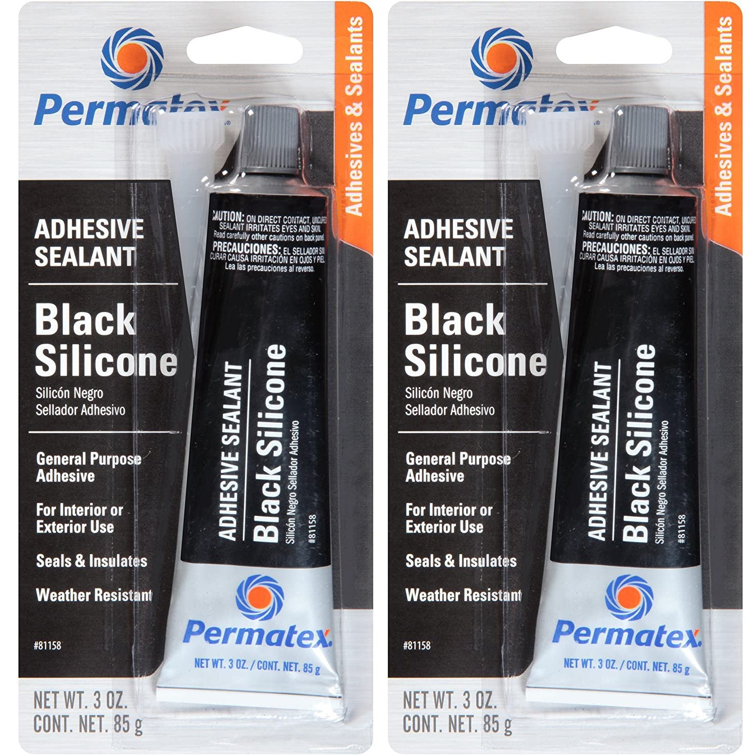 Permatex Black Silicone Adhesive Sealant (3 oz.) - 2 Pack (81158-2) - Image 1
